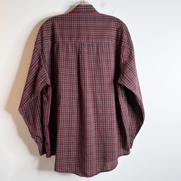 Van Heusen Men's Button Down Shirt L 16-16.5 Red Plaid Wrinkle Free Cotton Blend - Picture 7 of 7